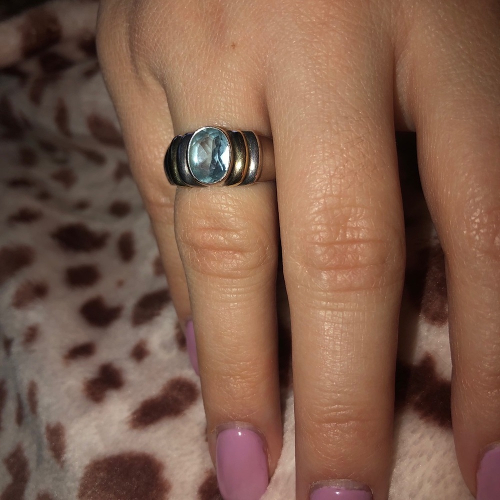 Silver ring with aquamarine stone